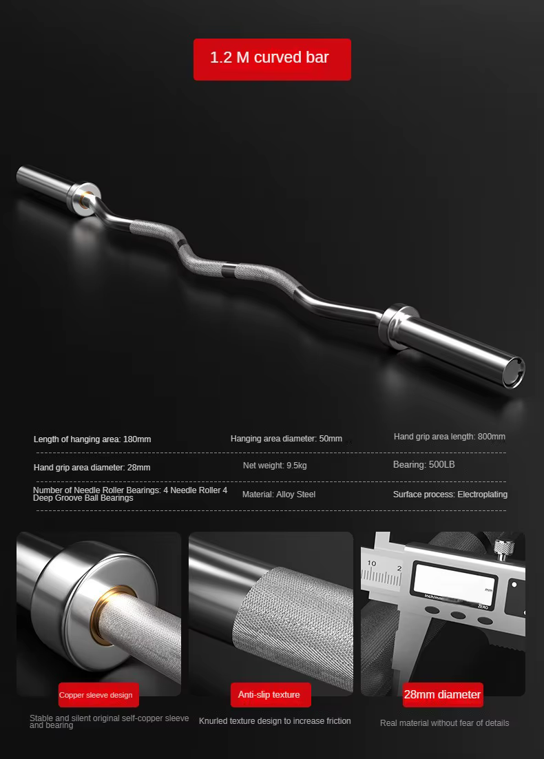 Commercial Chrome 14kg Bearing Curl Bar detail 6